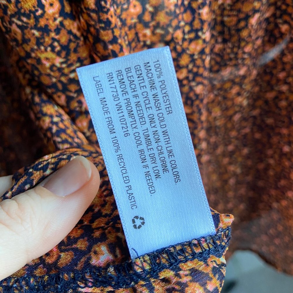 Mossimo Size Medium Sheer Chiffon Print Blouse Tie Back Long Sleeve Top - Picture 4 of 8